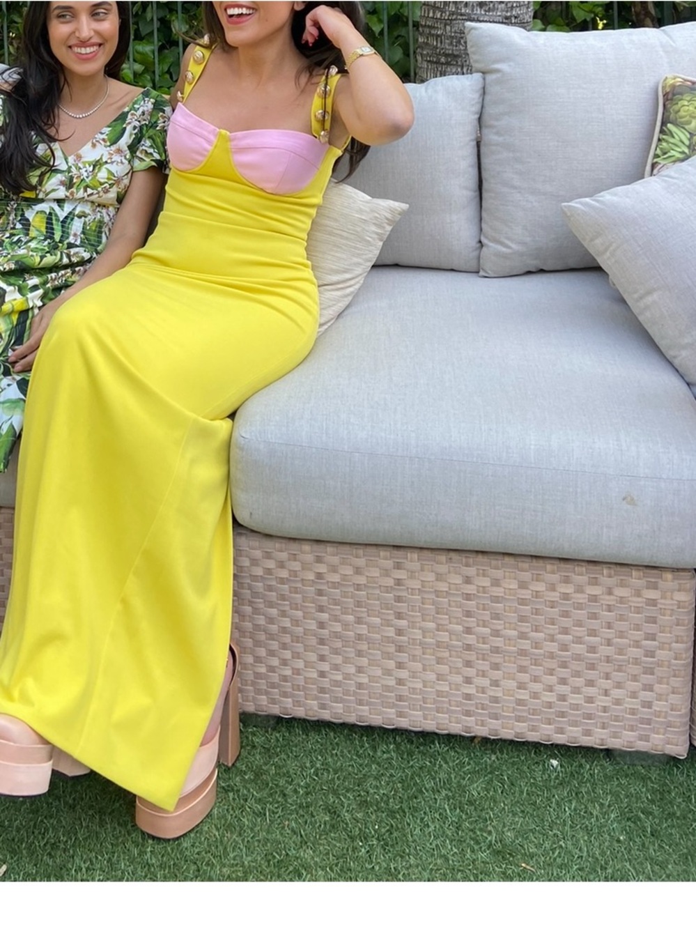 Summer wedding Yellow Maxi Dress with Pink Bust and Decorative Straps - Picture 5 of 6